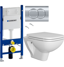 Комплект Унитаз подвесной VitrA Berg 5507B003-6280 с микролифтом + Инсталляция Geberit Duofix Delta 458.149.21.1 с кнопкой смыва, хром
