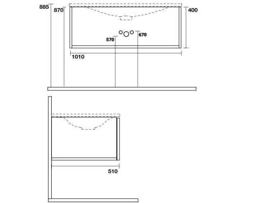 TW Shape комплект подвесной мебели 102х52см, с раковиной, с 1 выдвиж. ящиком с механизмом push-to-open, цвет: серый матовый RAL7016. SHAP100-G+547001*1