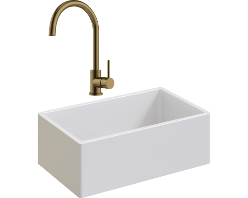 Комплект Мойка кухонная Domaci Сиена 50276-101 белый глянец + Смеситель Равенна DCB 3004 золото