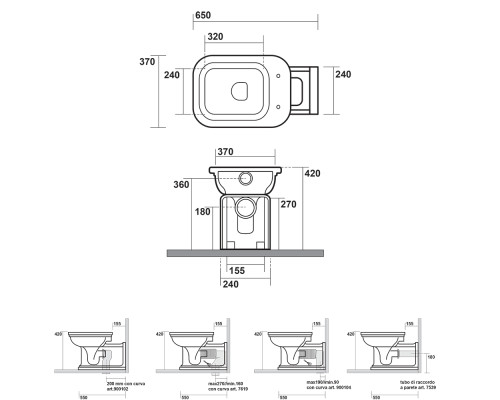 Kerasan Waldorf Унитаз 65х37см., напольный, пристенный, Prolungato, цвет: черный матовый. 411631