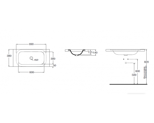 AZZURRA GLAZE Раковина 69х38 см, без отв., цвет: белый. GLLT06938000BI (GLZ 69x38/SP bi)