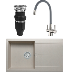 Комплект Мойка кухонная Polygran Gals 860 серая + Смеситель Lemark Comfort LM3075BN с гибким изливом, никель, серый + Измельчитель Bone Crusher BC 610-AS