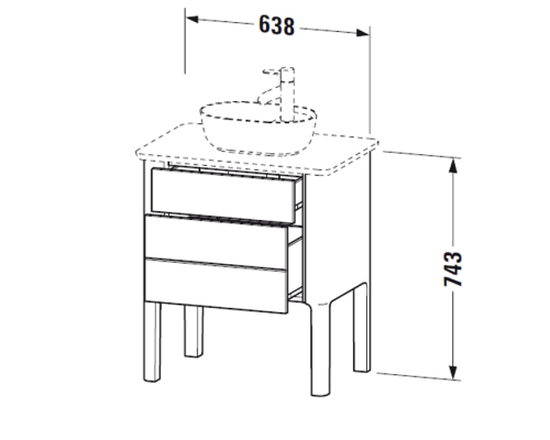 Duravit Luv База напольная 68.8x45х74.3см, с 1 выдв. ящиками, каменой столешницей и раковиной, цвет: белый шелковисто-матовый. LU956503636,  0381420000,  LU946501717