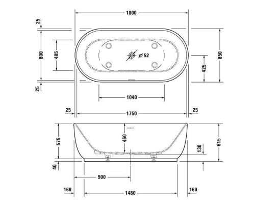 Duravit Luv Ванна отдельностоящая из минерального литья 180x85см, цвет белый, с ножками и слив-переливом., цвет: белый. 700434000000000 Duravit Luv Ванна отдельностоящая из минерального литья 180x85см, цвет белый, с ножками и слив-переливом., цвет: белый. 700434000000000