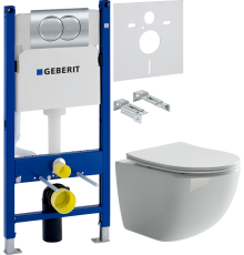 Комплект Унитаз подвесной Ceramicanova Forma CN3009 безободковый + Шумоизоляция Geberit 156.050.00.1 + Инсталляция Duofix Delta 458.149.21.1 с кнопкой смыва, хром