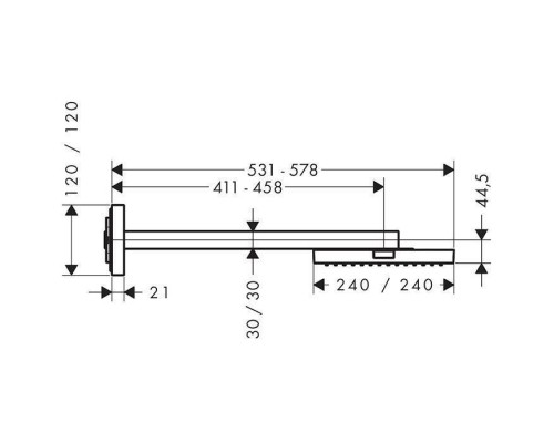 Axor Shower Верхний душ 24x24см., с настенным держателем 41.1-45.8см., цвет: полированный черный хром. 10925330 Axor Shower Верхний душ 24x24см., с настенным держателем 41.1-45.8см., цвет: полированный черный хром. 10925330