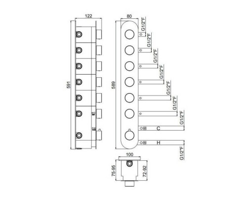 Carimali Встраиваемая часть термостатического смесителя на 6 выходов. W21068