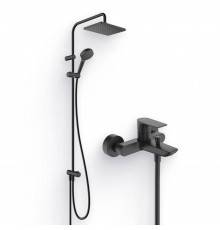 Душевой комплект Смеситель Hansgrohe Rebris E 72450670 черный матовый + Стойка Vernis Shape 26289670 Showerpipe 230 1jet Reno EcoSmart, черный