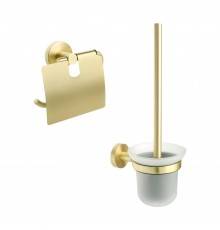 Набор Держатель Fixsen Comfort Gold FX-87010 с крышкой, золото сатин + Ершик FX-87013 золото сатин