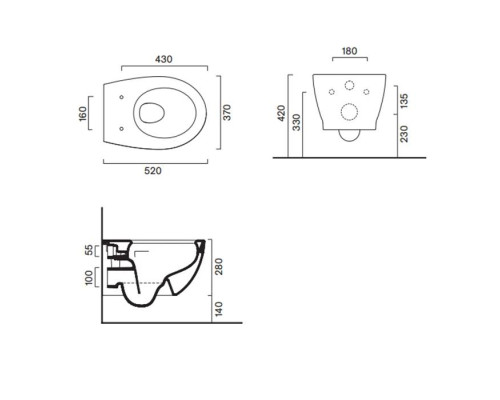Catalano Italy Унитаз подвесной 52х37см., безободковый, цвет: белый глянцевый. 0711520001,  9056060000