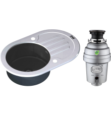 Комплект Мойка кухонная Zorg Glass GL-7851-OV-WHITE-GRAFIT графит + Измельчитель Inox D ZR-38 D