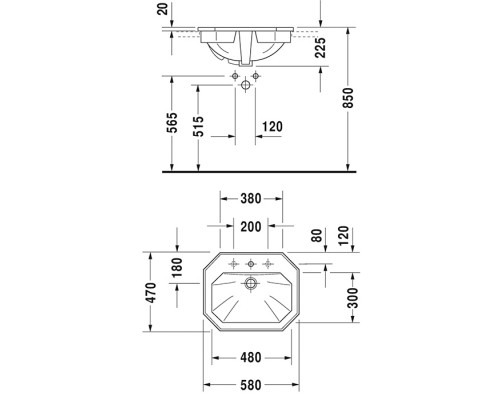 Duravit 1930 Раковина для встраивания сверху, 58х47хН:22.5см., с 1 отв., цвет: белый. 0476580000