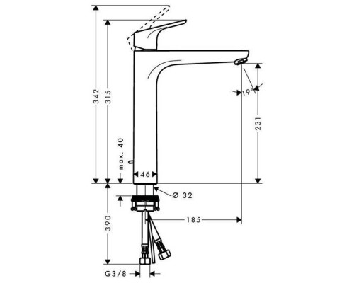 Hansgrohe Focus Смеситель для раковины, однорычажный, высокий h:23см., на 1 отв., цвет: хром. 31531000