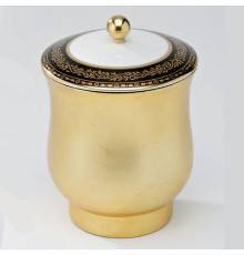 THG MARQUISE NOIR DECOR OR Китайская лакированная коробка с белой керамической крышкой Oslash;126 мм., middle size, декор черный/золото, цвет: золото. A7F-A02-4621