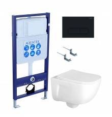 Комплект Унитаз подвесной AQUATEK Дива AQ2012-00 безободковый, с микролифтом + Инсталляция Standard INS-0000012 + Комплект креплений KKI-0000002 + Кнопка KDI-0000017 матовый черный
