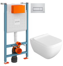 Комплект Унитаз подвесной VitrA Shift 7742B003-0075 белый глянцевый + Крышка DIWO Шифт 0405 с микролифтом + Инсталляция V-Fix Core 738-5800-01 с кнопкой смыва Root S 740-2380 хром