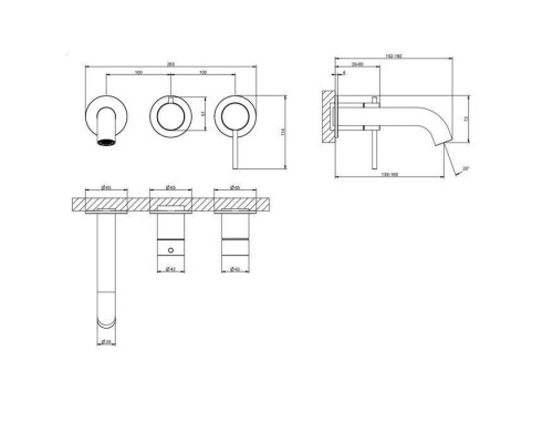 Gessi 316 Смеситель для ванны встраиваемый, однорычажный, с переключателем на 2 положения, внешняя часть, цвет: Steel Brushed. 54140#239