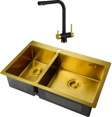 Комплект Мойка кухонная Zorg Light ZL R 780-2-510-R BRONZE + Смеситель Sanitary ZR 348 YF BLACK BRONZE