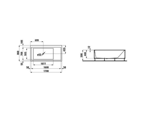 Laufen Kartell Ванна 170x86x44см, встраиваемая, угловая, SX, с слив-переливом, с подсветкой, материал: композит, цвет: белый. 2.2433.1.000.616.1