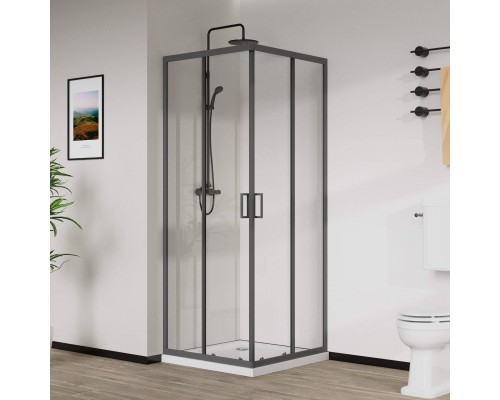 Душевой уголок Vincea City VSS-5CT9010CLGM 100х90, профиль вороненая сталь, стекло прозрачное