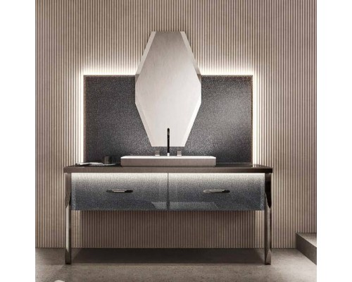 VITAGE milldue edition HILTON 05 Комплект мебели 158х58см напольный, раковина, зеркало, с подсветкой, отделка: стекло twill smoke, фурнитура: черный хром. _9264.CR96.*3 САЛОН,  _5812.CR96.93+5800.CR96.93 2 шт. САЛОН,  _5818.144.93 САЛОН,  _5819 САЛОН,  _5