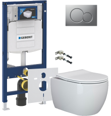 Комплект Унитаз подвесной Ceramicanova Play CN3001 с микролифтом, безободковый + Крепления Geberit Duofix 111.815.00.1 к стене + Шумоизоляция 156.050.00.1 + Инсталляция UP 320 111.300.00.5 + Кнопка Sigma 01 115.770.JQ.5 лакированная, матовый хром