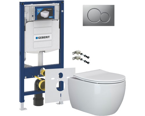 Комплект Унитаз подвесной Ceramicanova Play CN3001 с микролифтом, безободковый + Крепления Geberit Duofix 111.815.00.1 к стене + Шумоизоляция 156.050.00.1 + Инсталляция UP 320 111.300.00.5 + Кнопка Sigma 01 115.770.JQ.5 лакированная, матовый хром