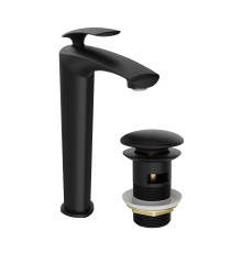 Смеситель для раковины STWORKI Гётеборг, S03020BK + донный клапан SW-001BK черный матовый