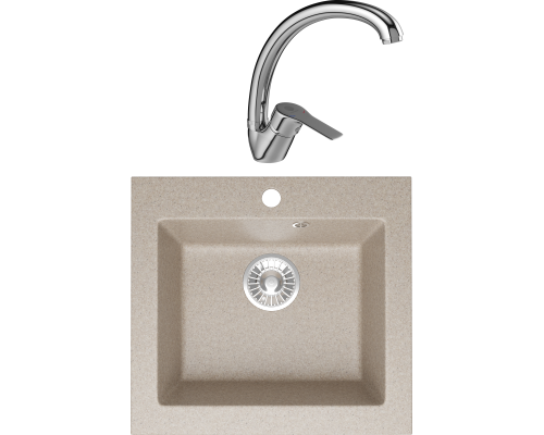 Комплект Мойка кухонная Domaci Болонья М-35-004 песочная + Смеситель Равенна