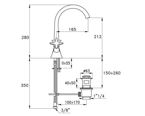 Stella 130 Смеситель для раковины на 1 отверстие 3217, с донным клапаном, цвет: хром. CT 00004 CR00