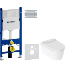 Комплект Унитаз подвесной Geberit AquaClean Sela 146.224.11.1 альпийский белый + Инсталляция Duofix Delta 458.163.21.1 с кнопкой смыва, хром + Шумоизоляция 156.050.00.1