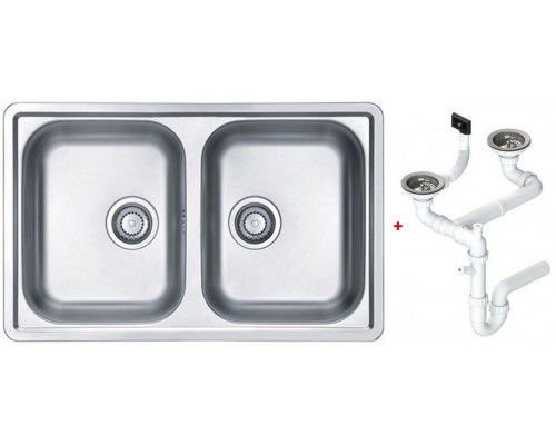 Alv 1066751 Line 90 Мойка I обор, 2 чаши, 0,6 мм, NAT, 3½ 790х500х160 мм+сифон 1130555, шк 800 1066751