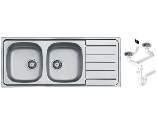 Alv 1087978 Line 100 Мойка I обор, 2 чаши, 0,6 мм, NAT, 3½ 1160х500х150 мм + сифон 1130555, шк 800 1087978