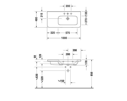 Duravit DuraStyle Раковина 100х48 см, 3 отв., цвет: белый. 2326100030