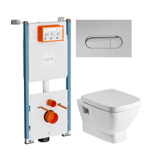 Комплект Унитаз подвесной Santek Нео 1WH302423 с микролифтом + Инсталляция VitrA V-Fix Core 732-5800-01PV + Кнопка Root Round 740-2280 хром
