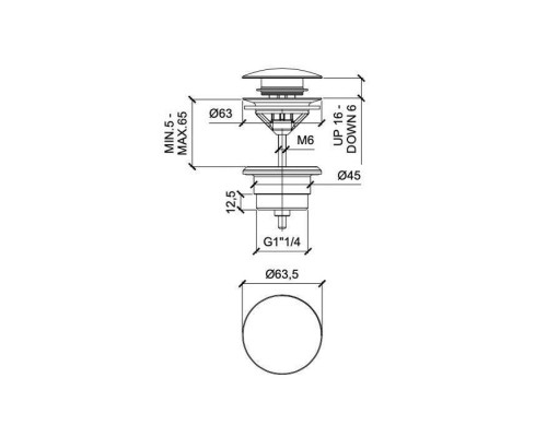 Almar Mixers Донный клапан 11/4 для раковины, цвет: черный металл брашированный PVD. E094000.AB