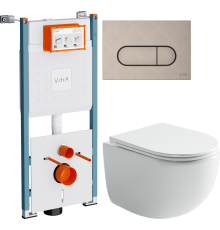 Комплект Унитаз подвесной Ceramicanova UP Rimless CN4007 белый + Инсталляция VitrA V-Fix Core 732-5800-01PV + Кнопка Root Round 740-2295 никель