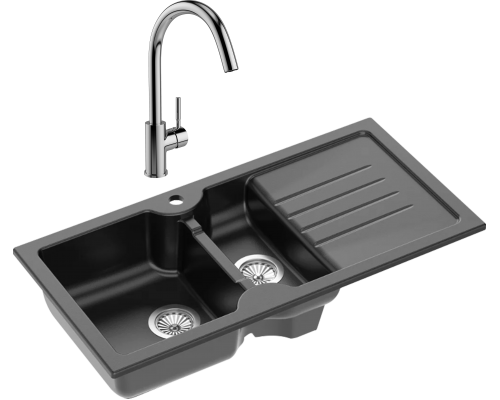 Комплект Мойка кухонная Domaci Сиена 54100-110 черная матовая + Смеситель STWORKI HDN0112XH