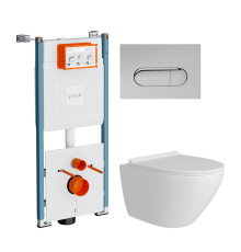 Комплект Унитаз подвесной Teymi Lina Pro T40106 с микрофлитом, безободковый, белый + Инсталляция VitrA V-Fix Core 732-5800-01PV + Кнопка Root Round 740-2280 хром