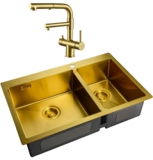 Комплект Мойка кухонная Zorg Light ZL R 780-2-510-L BRONZE + Смеситель Sanitary SZR-3216 Bronze бронза