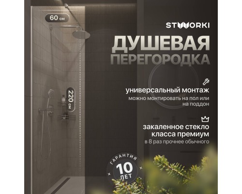 Душевая перегородка STWORKI Берген 60 см, профиль хром глянцевый, прозрачное стекло