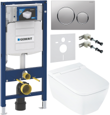 Комплект Умный подвесной Geberit AquaClean Sela Square безободковый, с биде, белый + Инсталляция Duofix UP 320 111.300.00.5 + Кнопка Sigma 20 115.882.JQ.1 хром матовый, хром глянцевый + Звукоизоляция 156.050.00.1 + Крепления 111.815.00.1 к стене