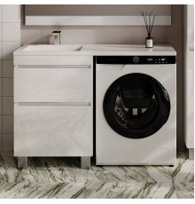Тумба с раковиной Style Line Даллас Леон 120 L Люкс Plus напольная, белая, для стиральной машины, 2 ящика