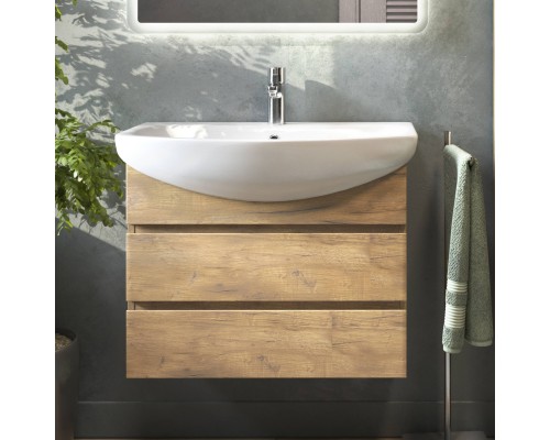 Тумба с раковиной Vigo Wing 60, подвесная, 2 ящика, дуб золотой, раковина Балтика 60