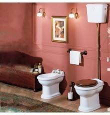 Azzurra Jubilaeum Унитаз напольный 59x40xH42 см, слив в стену, с высоким бачком, с механизмом и трубой Kerasan, цвет фурнитуры: бронза, цвет: Bianco lucido. 754593,  JUCSAL000000BI/(JUB400/C bi),  JUVCTPB00000BI/(JUB100/P bi),  757393