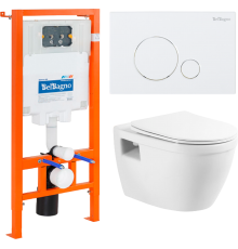 Комплект Унитаз подвесной BelBagno Loto BB070CHR/SC безободковый, с микролифтом, инсталляция BB002-80 с кнопкой BB014-SR-BIANCO