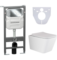 Комплект Унитаз подвесной Ceramicanova Metric CN3007 безободковый, с микролифтом + Инсталляция Envision CN1001CH + Кнопка Round, хром