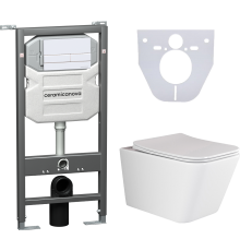 Комплект Унитаз подвесной Ceramicanova Metric CN3007 безободковый, с микролифтом + Инсталляция Envision CN1002W + Кнопка Flat, белая