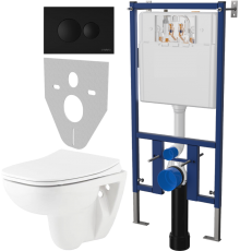 Комплект Унитаз подвесной Seramiksan Petite A101002H + Крышка AG50006 с микролифтом + Инсталляция DIWO 4501 + Кнопка 7313 черная матовая