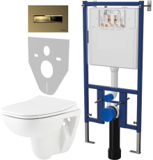 Комплект Унитаз подвесной Seramiksan Petite A101002H + Крышка AG50006 с микролифтом + Инсталляция DIWO 4501 + Кнопка 7325 золотая